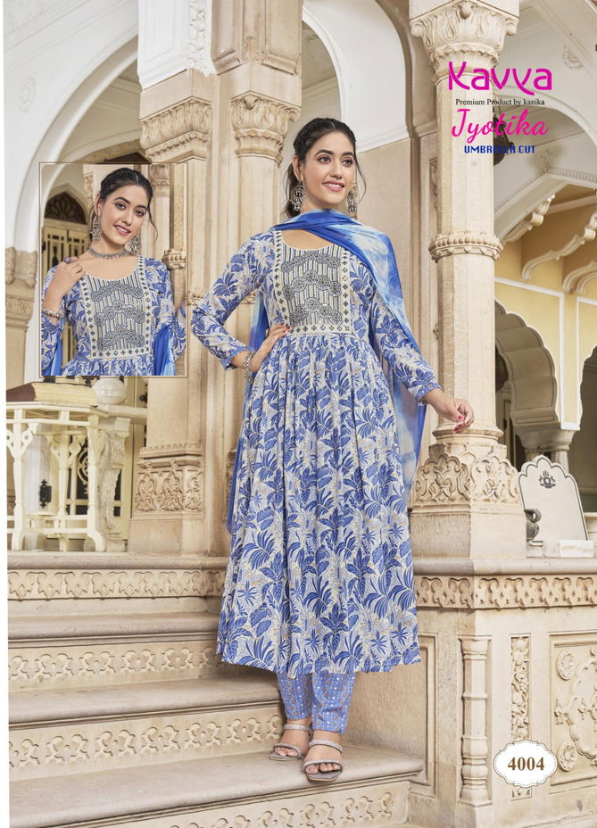 Jyotika Vol 4 By Kavya Capsule Foil Printed Embroidery Kurti Bottom With Dupatta Wholesale Online
